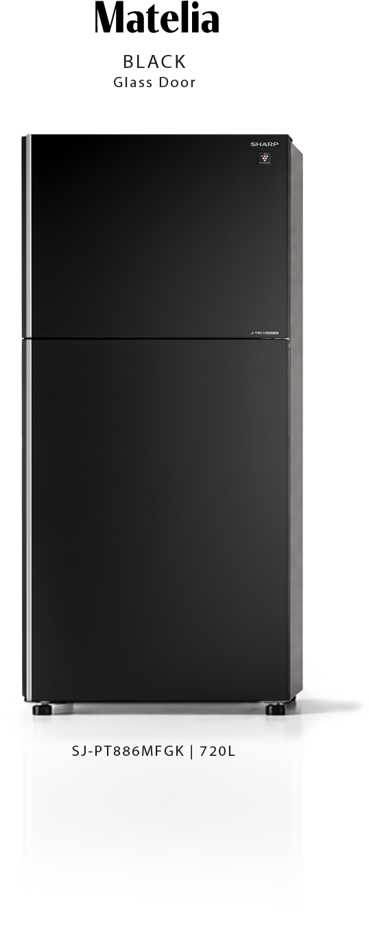 Sharp Matelia Black glass-door refrigerator, model SJ-PT886MFGK