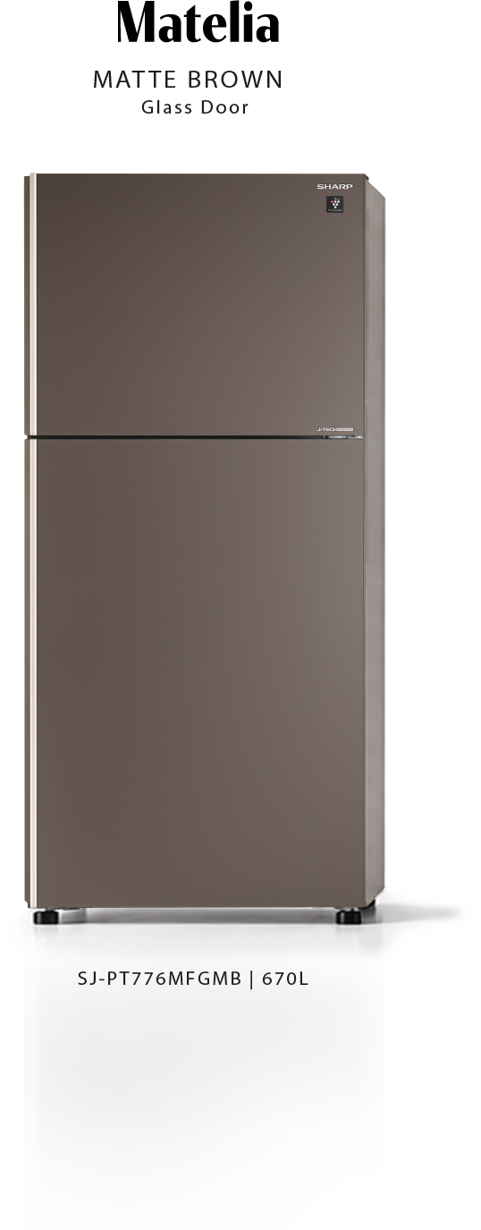 Sharp Matelia Matte Brown glass-door refrigerator, model SJ-PT776MFGMB