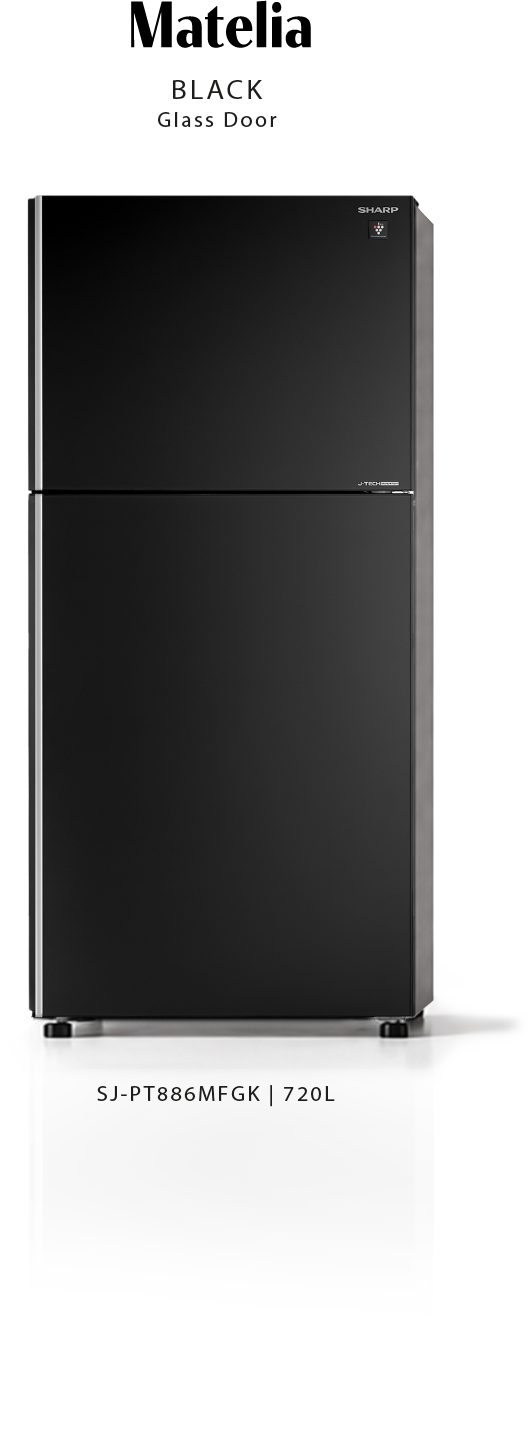 Sharp Matelia Black glass-door refrigerator, model SJ-PT886MFGK