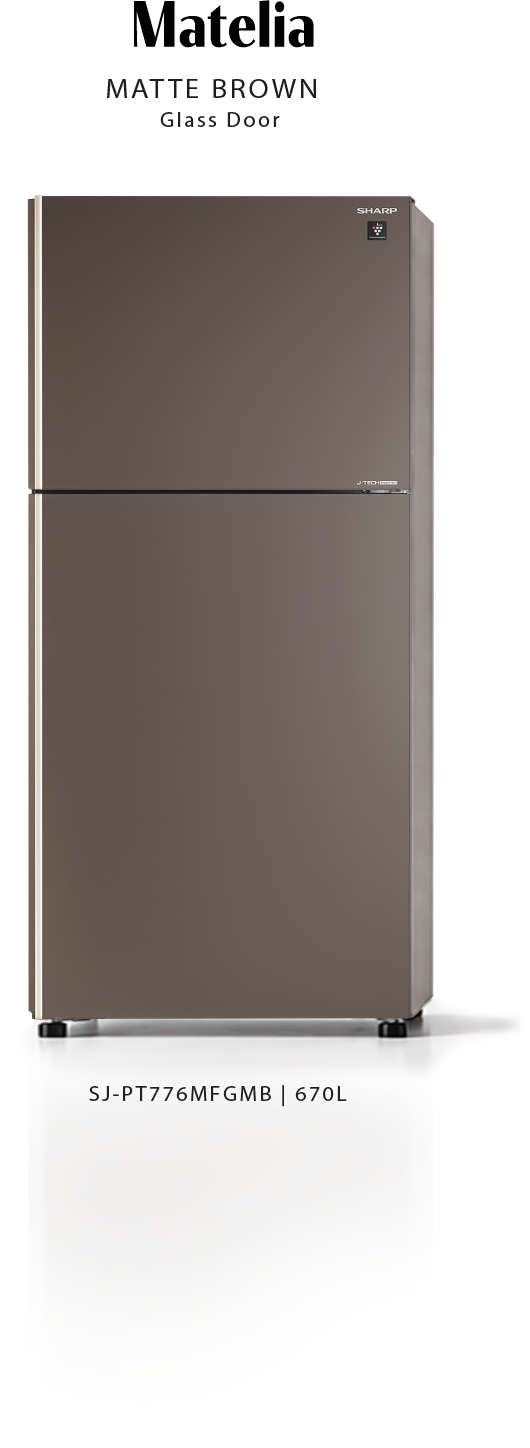 Sharp Matelia Matte Brown glass-door refrigerator, model SJ-PT776MFGMB