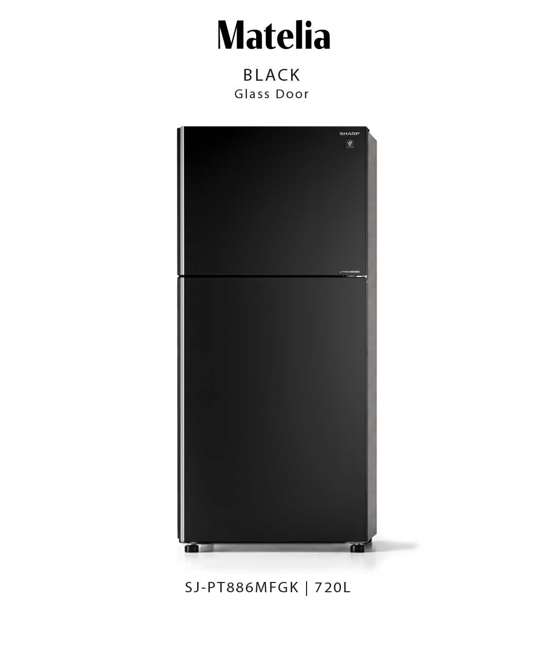 Sharp Matelia Black glass-door refrigerator, model SJ-PT886MFGK