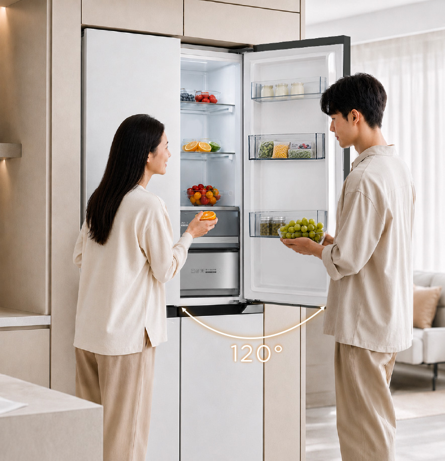Sharp NeoFit refrigerator doors opened up to 120 degrees