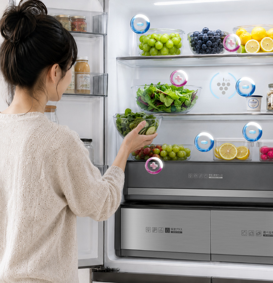 Fresh food stored inside a Sharp refrigerator using Plasmacluster Ion Technology