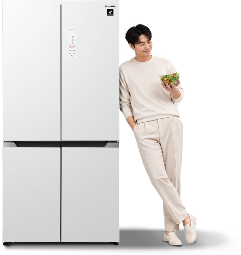 Sharp NeoFit four-door refrigerator with model