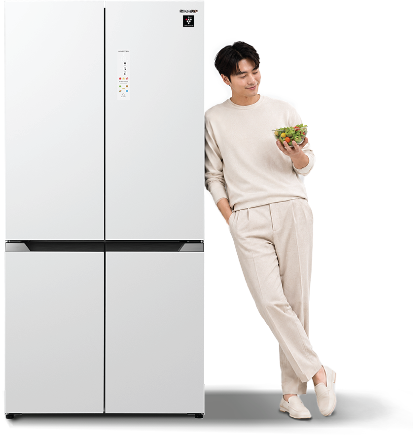 Sharp NeoFit four-door refrigerator with model