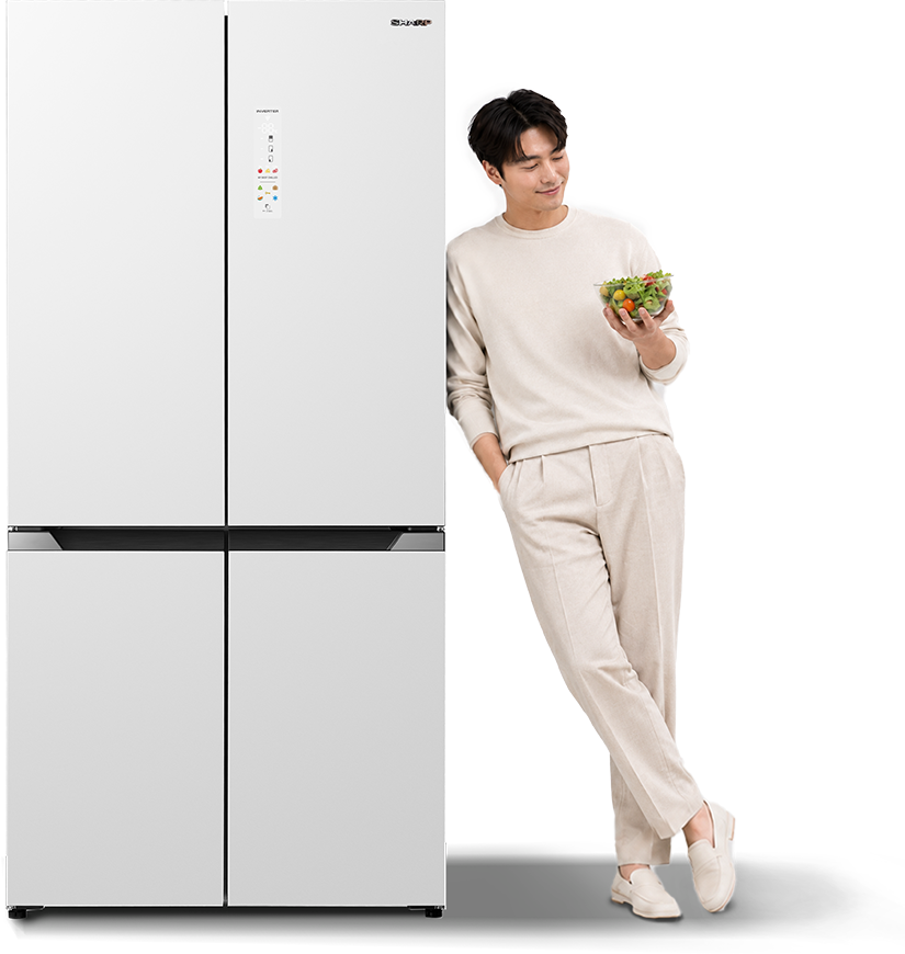 Sharp NeoFit four-door refrigerator with model